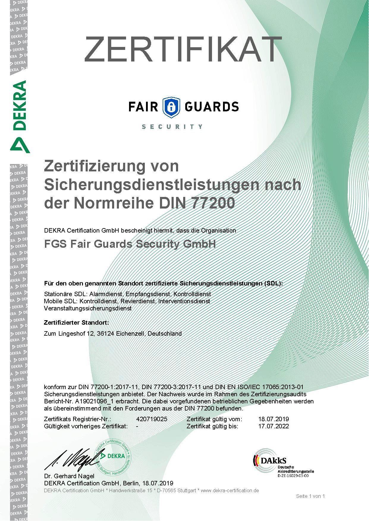 Zertifikat Fair Guards 77200